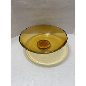 Amber Glass 12" Serving Bowl Retro Mid Century Style Centerpiece